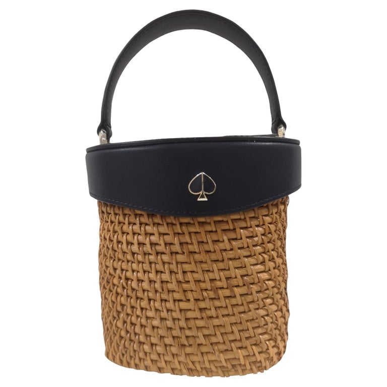 Rattan blue leather handle shoulder bag at 1stDibs