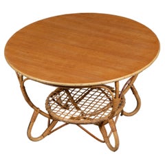 Rattan Bohemian French Riviera Gueridon or Side Table, 1960, Italy