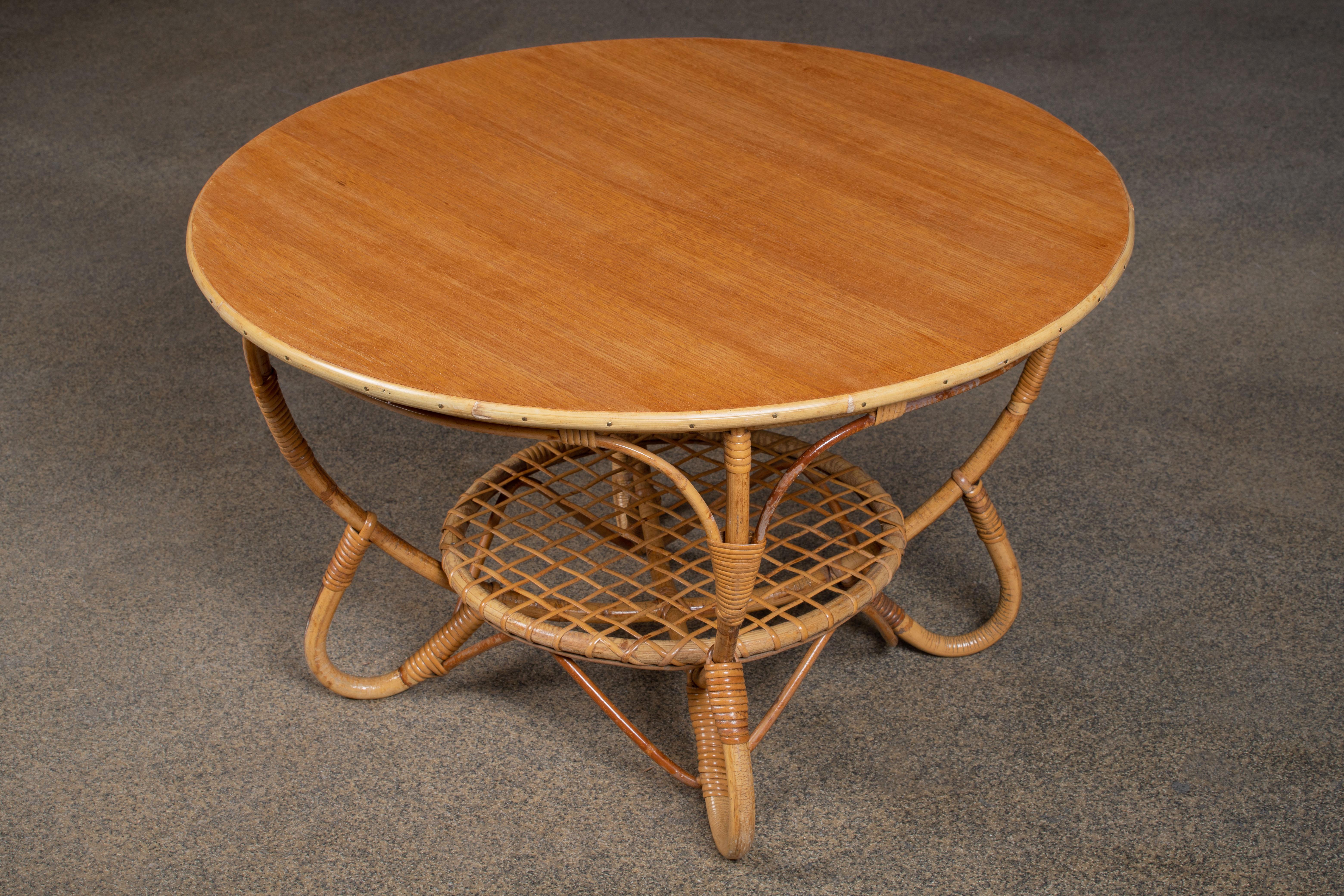 Rattan Bohemian French Riviera Gueridon or Side Table, 1960, Italy For Sale 1