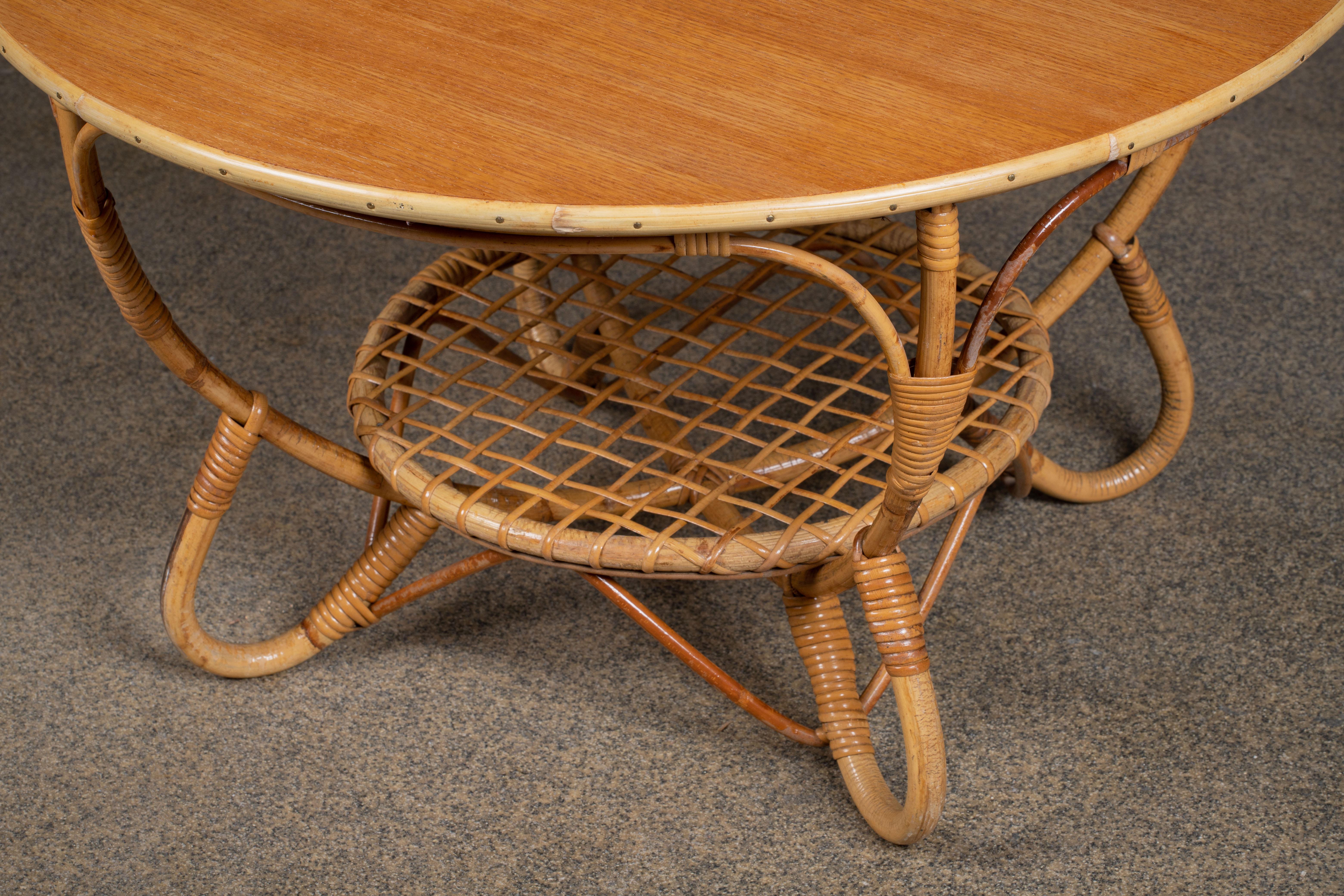 Rattan Bohemian French Riviera Gueridon or Side Table, 1960, Italy For Sale 2