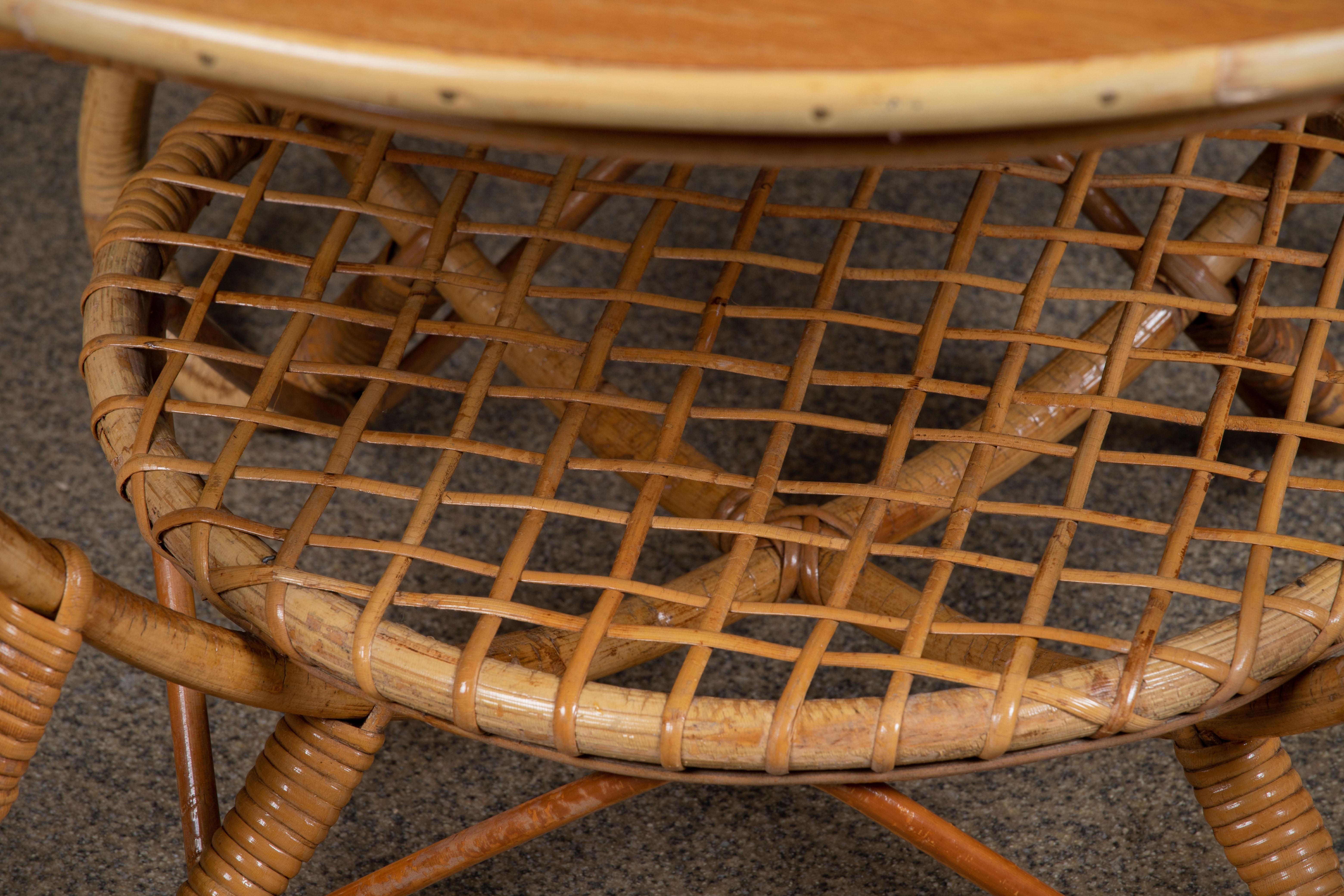 Rattan Bohemian French Riviera Gueridon or Side Table, 1960, Italy For Sale 4