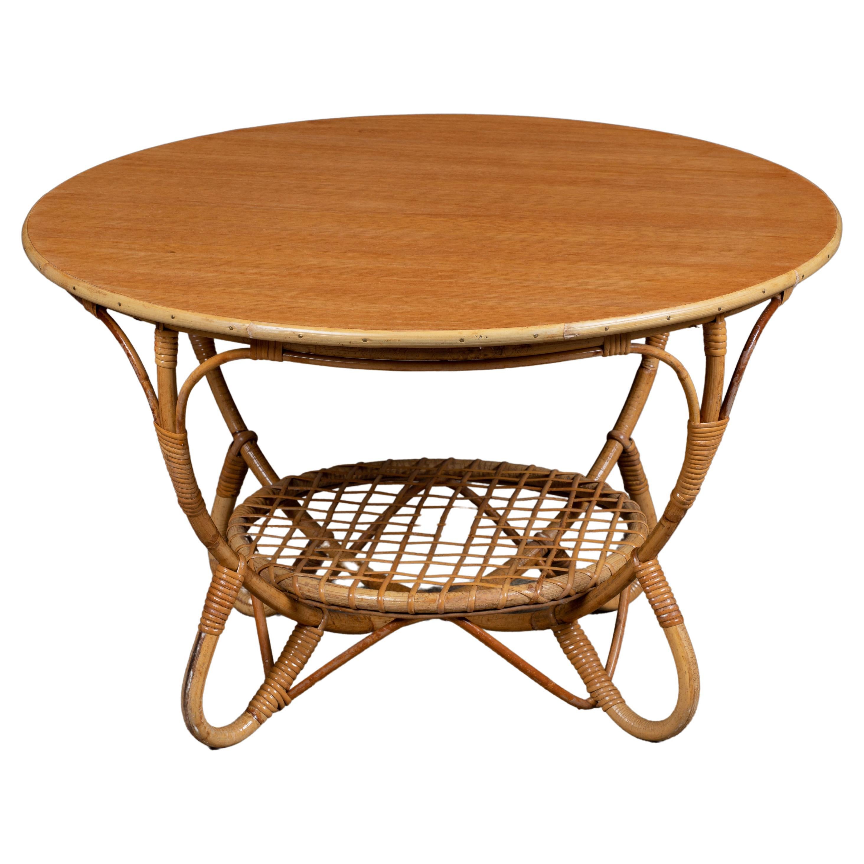 Rattan Bohemian French Riviera Gueridon or Side Table, 1960, Italy For Sale