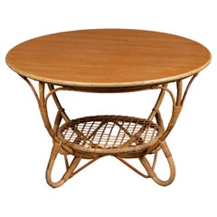 Rattan Bohemian French Riviera Gueridon or Side Table, 1960, Italy