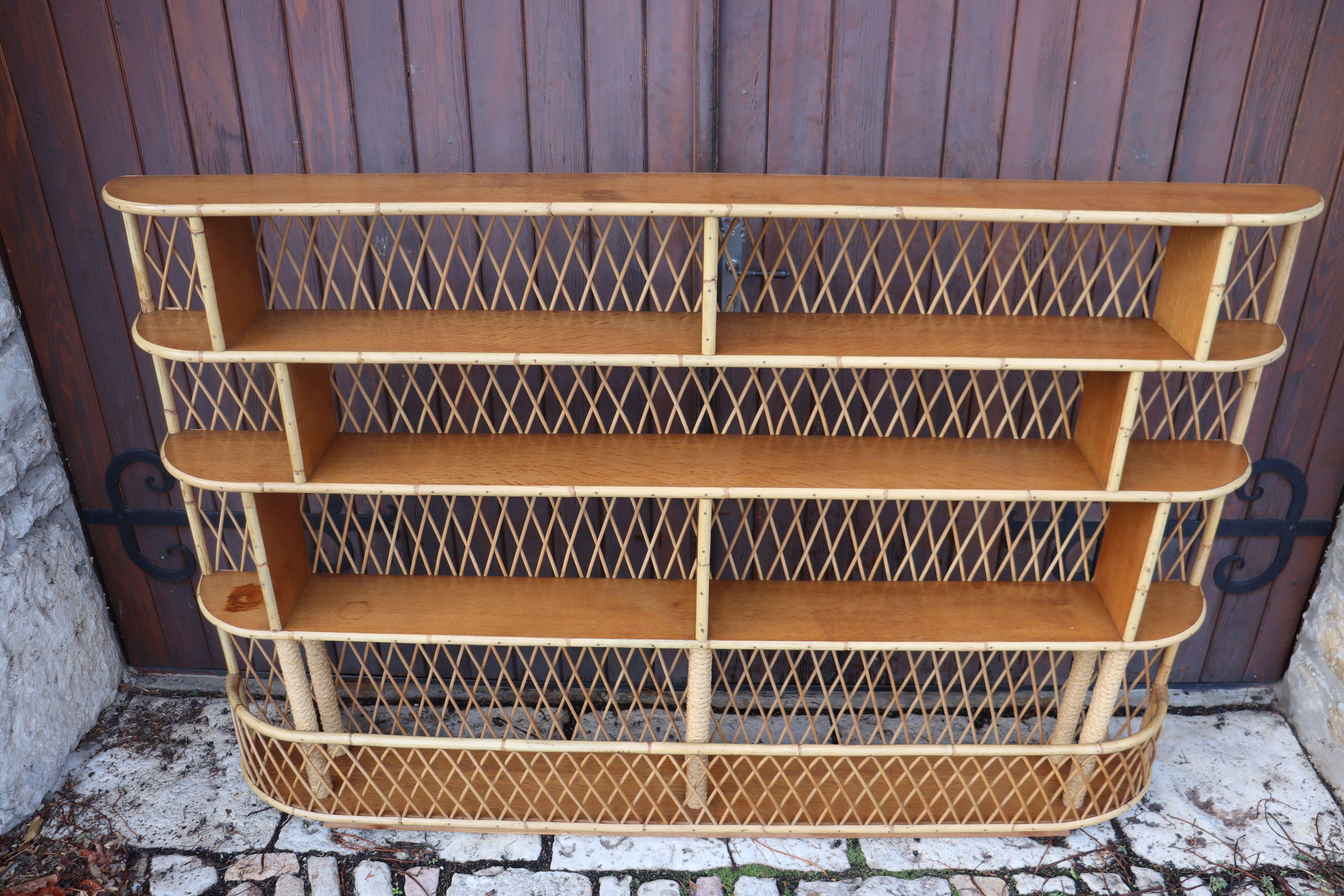 Rattan Bookcase/shelf By Audoux Minet In Good Condition In charmes, FR