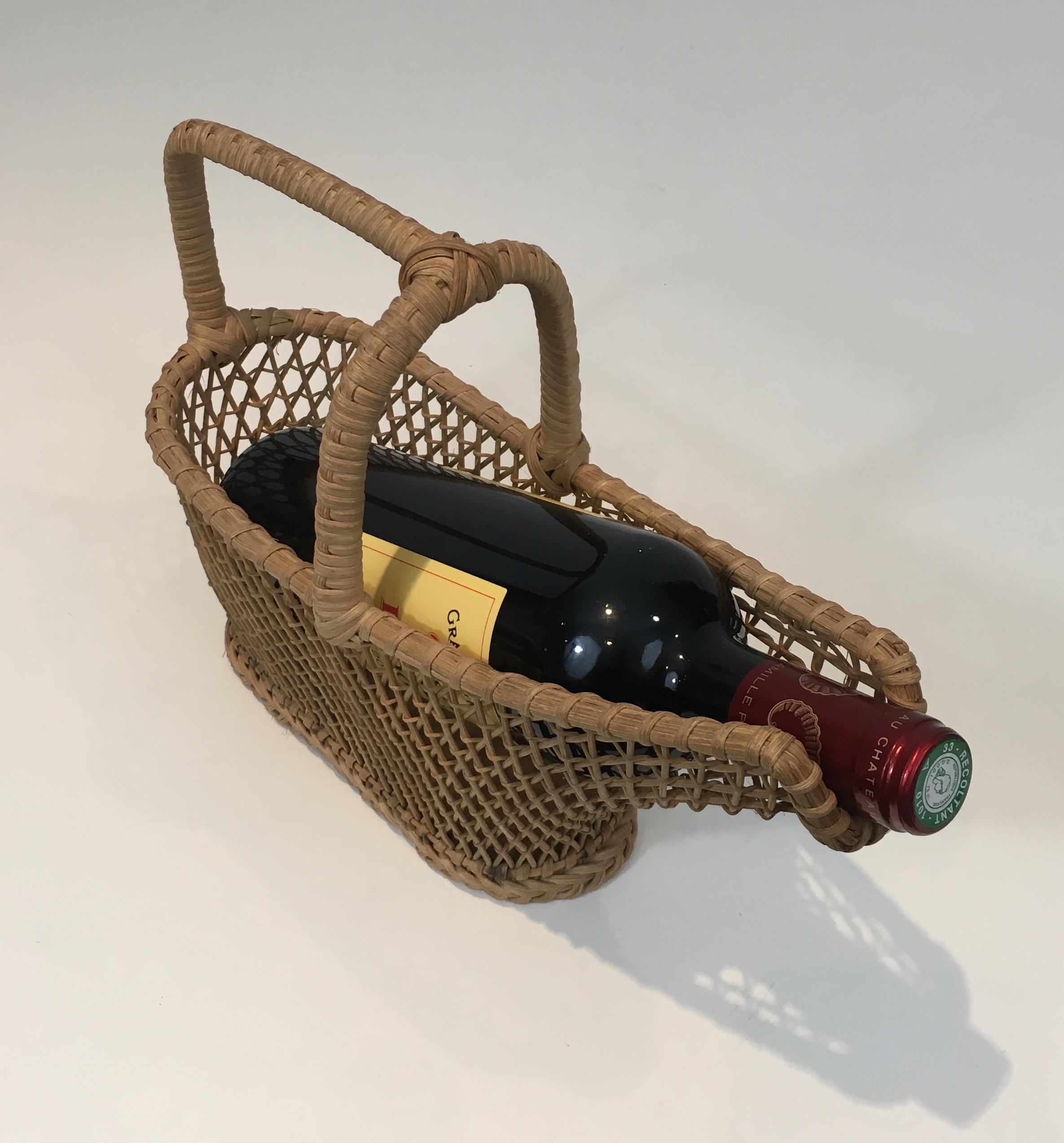 Rattan-Flaschenhalter, Französisch, um 1970 im Angebot 4