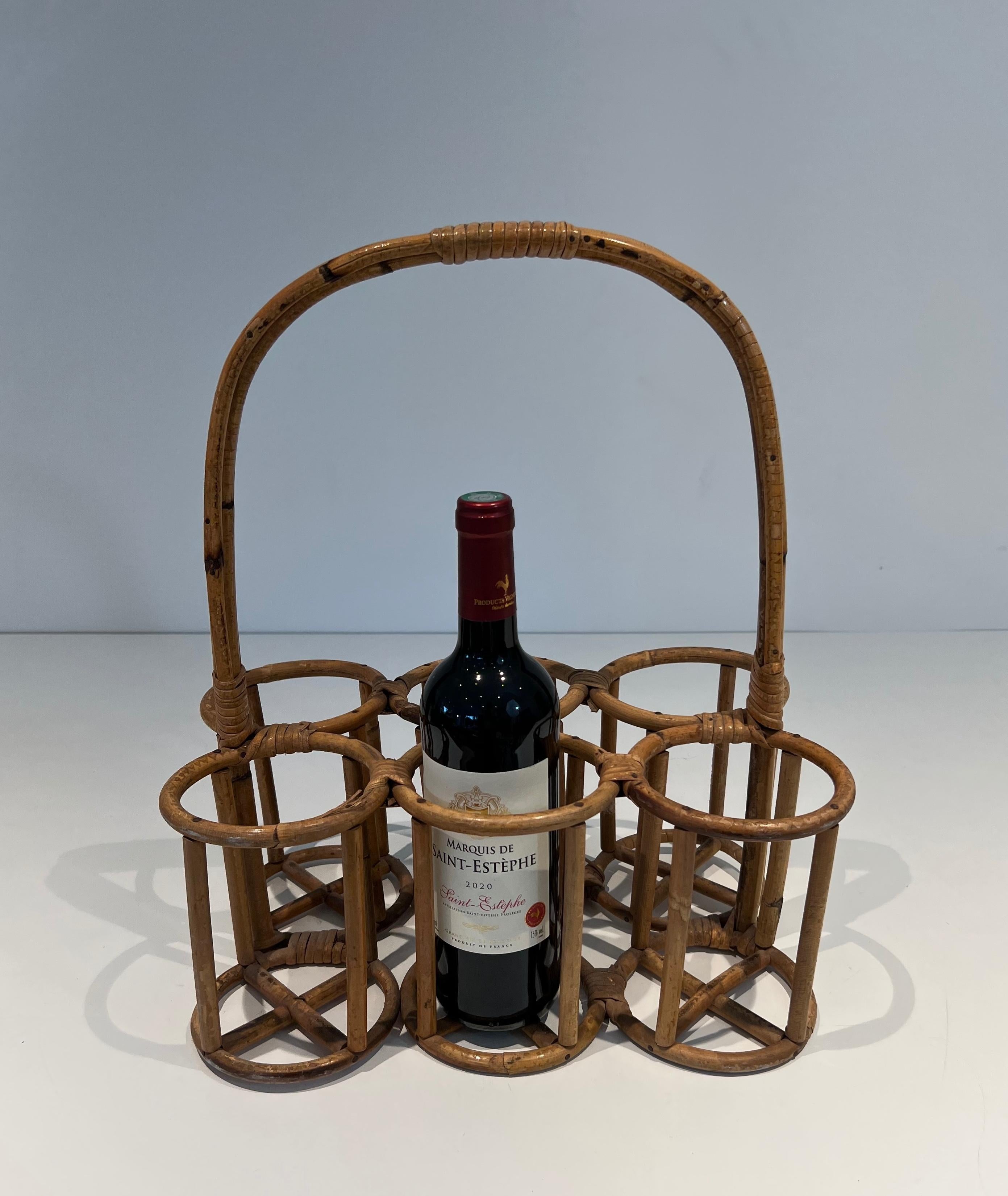 20th Century Rattan bottles holder. French work. Circa 1950 For Sale