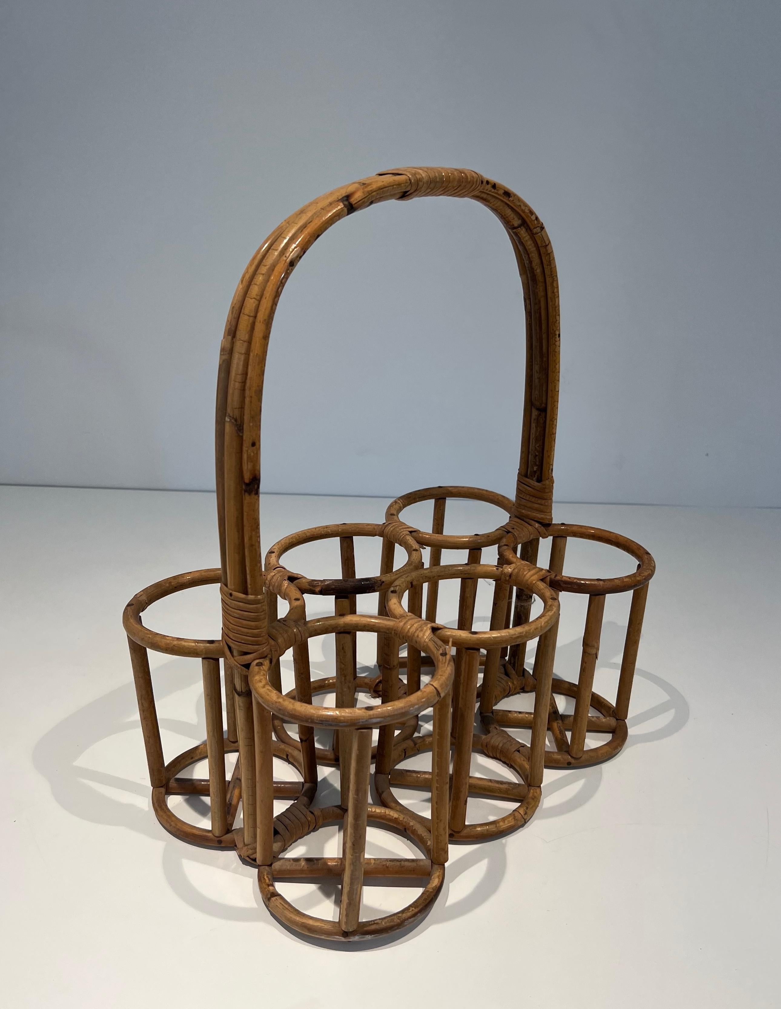 Rattan bottles holder. French work. Circa 1950 For Sale 2