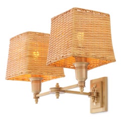 Rattan Brass Double Wall Lamp
