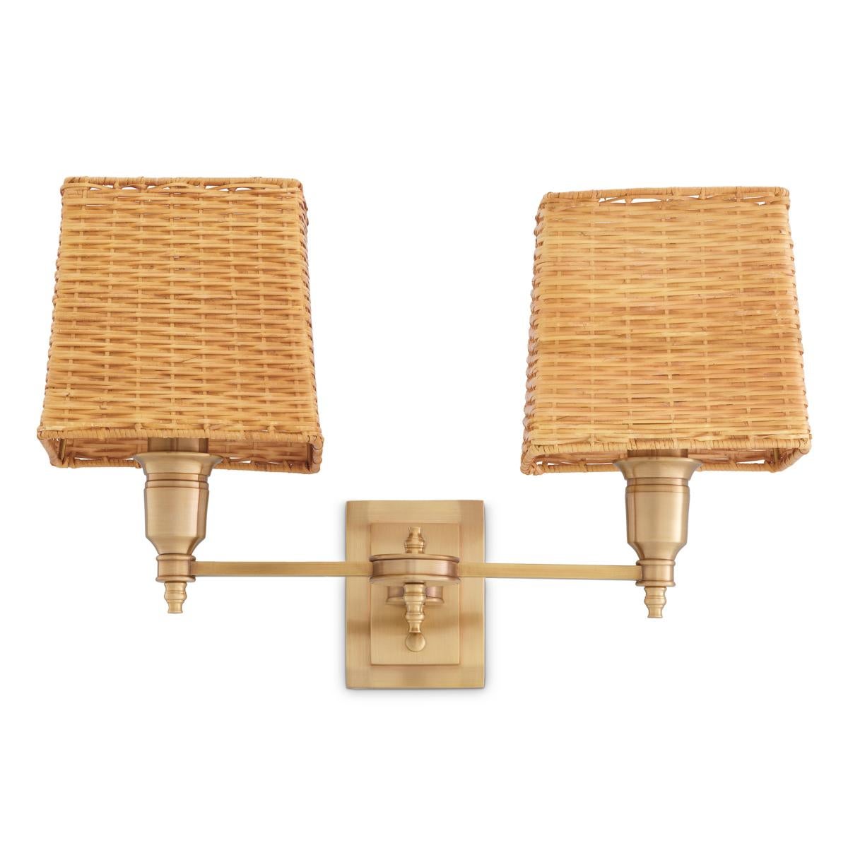 Indian Rattan Brass Double Wall Lamp For Sale