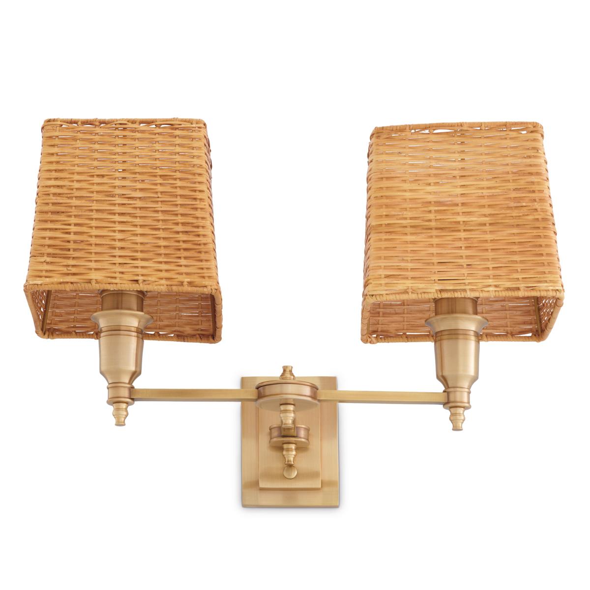 Rattan Brass Double Wall Lamp In New Condition For Sale In Paris, FR
