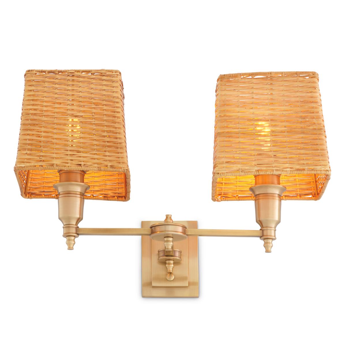 Contemporary Rattan Brass Double Wall Lamp For Sale