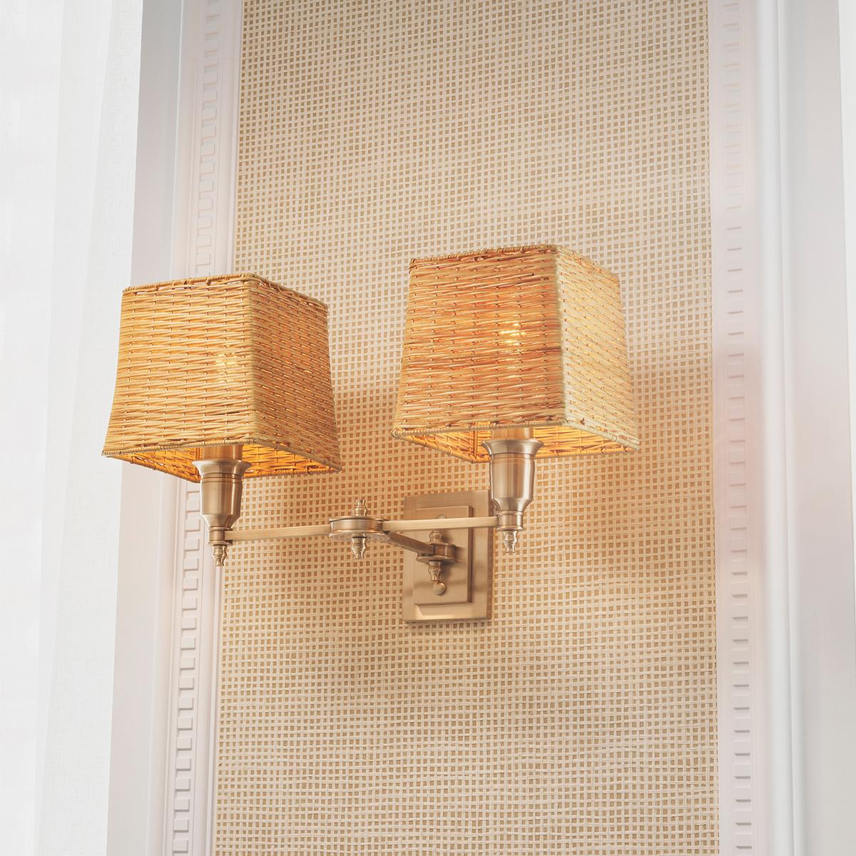 Rattan Brass Double Wall Lamp For Sale 3