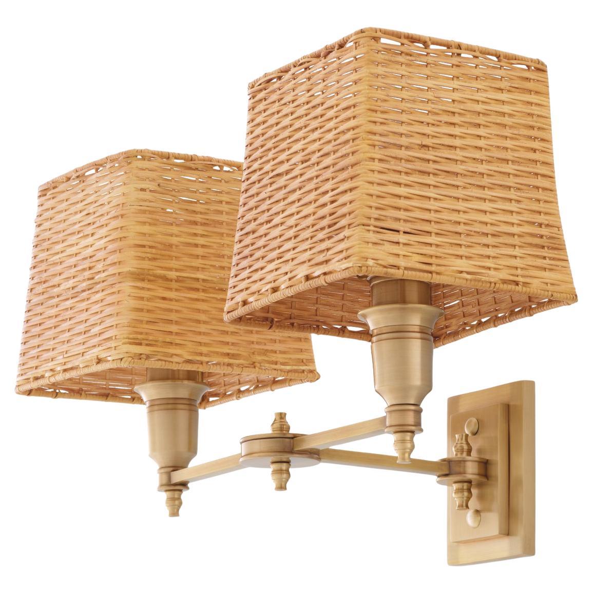 Rattan Brass Double Wall Lamp