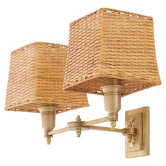 Rattan Brass Double Wall Lamp