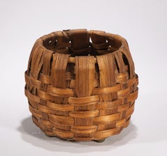 Rattan & Brass Footed Basket, Italy 1960s-1970s
