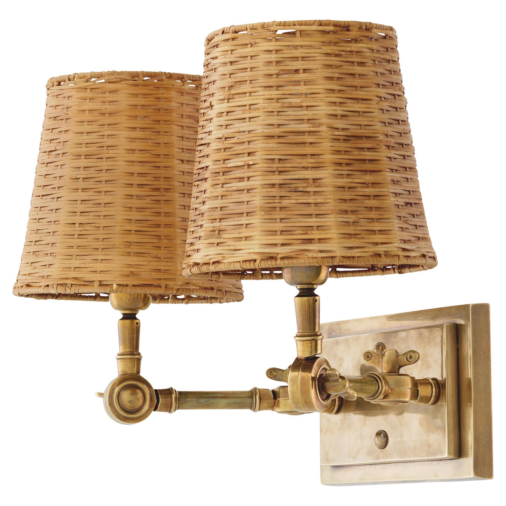 Rattan Brass Round Double Wall Lamp