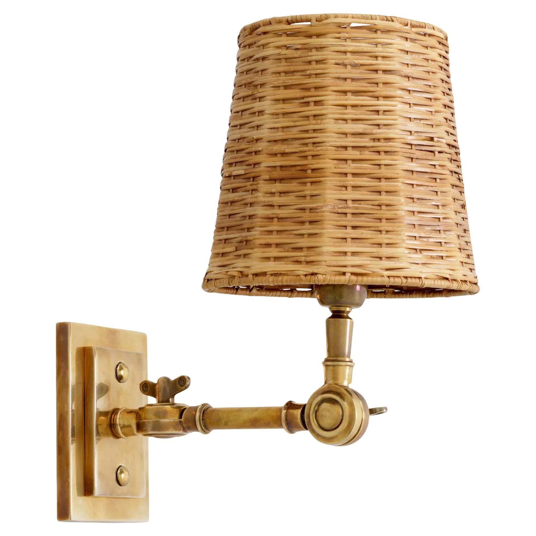 Rattan Brass Round Single Wall Lamp
