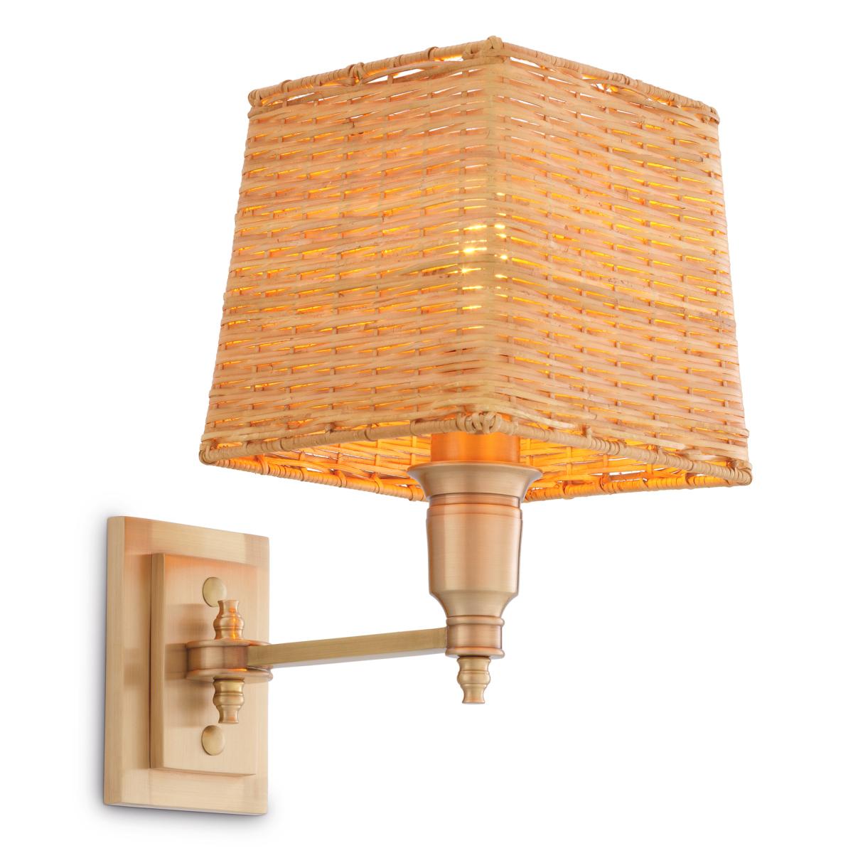 Single Wall Lamp Rattan Brass with structure in
stainless steel in vintage brass finish. With rattan
shade included. 1 bulb, lamp holder type E14, max
40 watts. Bulb not included.