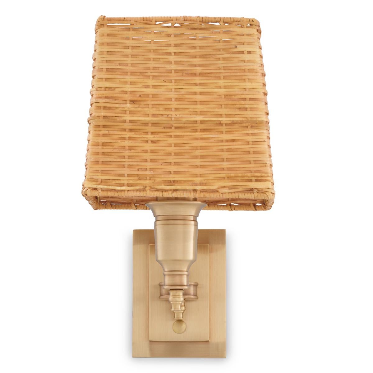 Indian Rattan Brass Single Wall Lamp For Sale