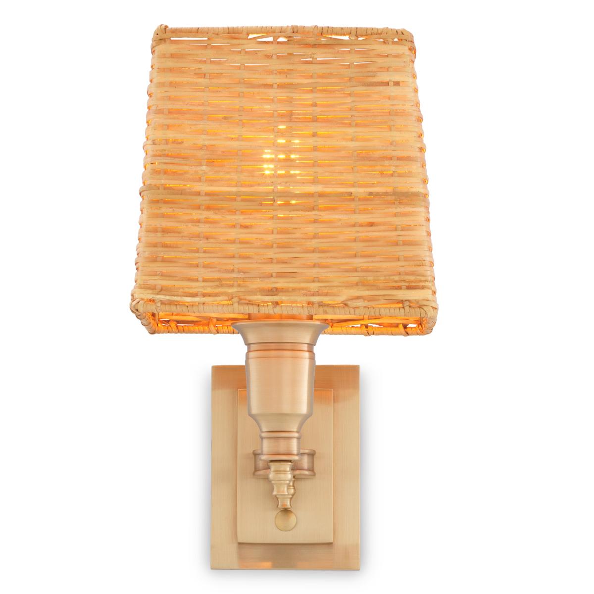 Hand-Crafted Rattan Brass Single Wall Lamp For Sale