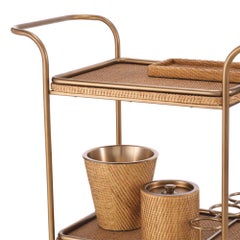 Trolley in rattan in ottone
