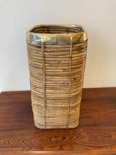Rattan & Brass Umbrella Stands by Vivai De Sud, Italy, Ca. 1970s