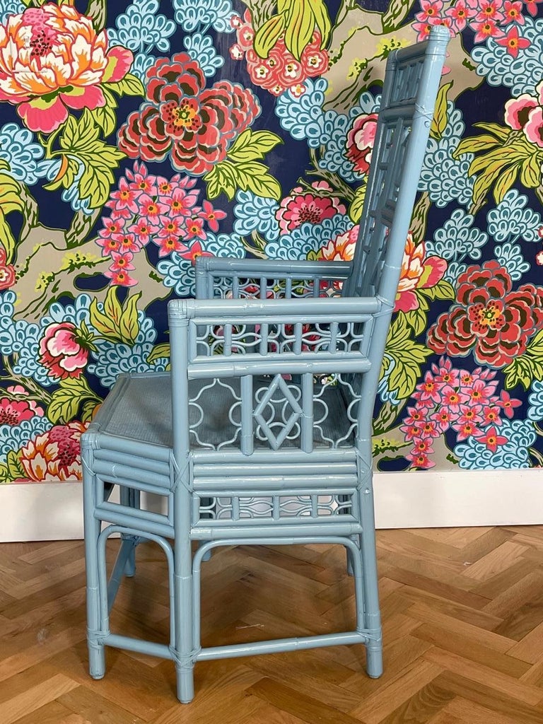 Rattan Brighton Pavilion Style High Back Arm Chairs, A Pair For Sale at