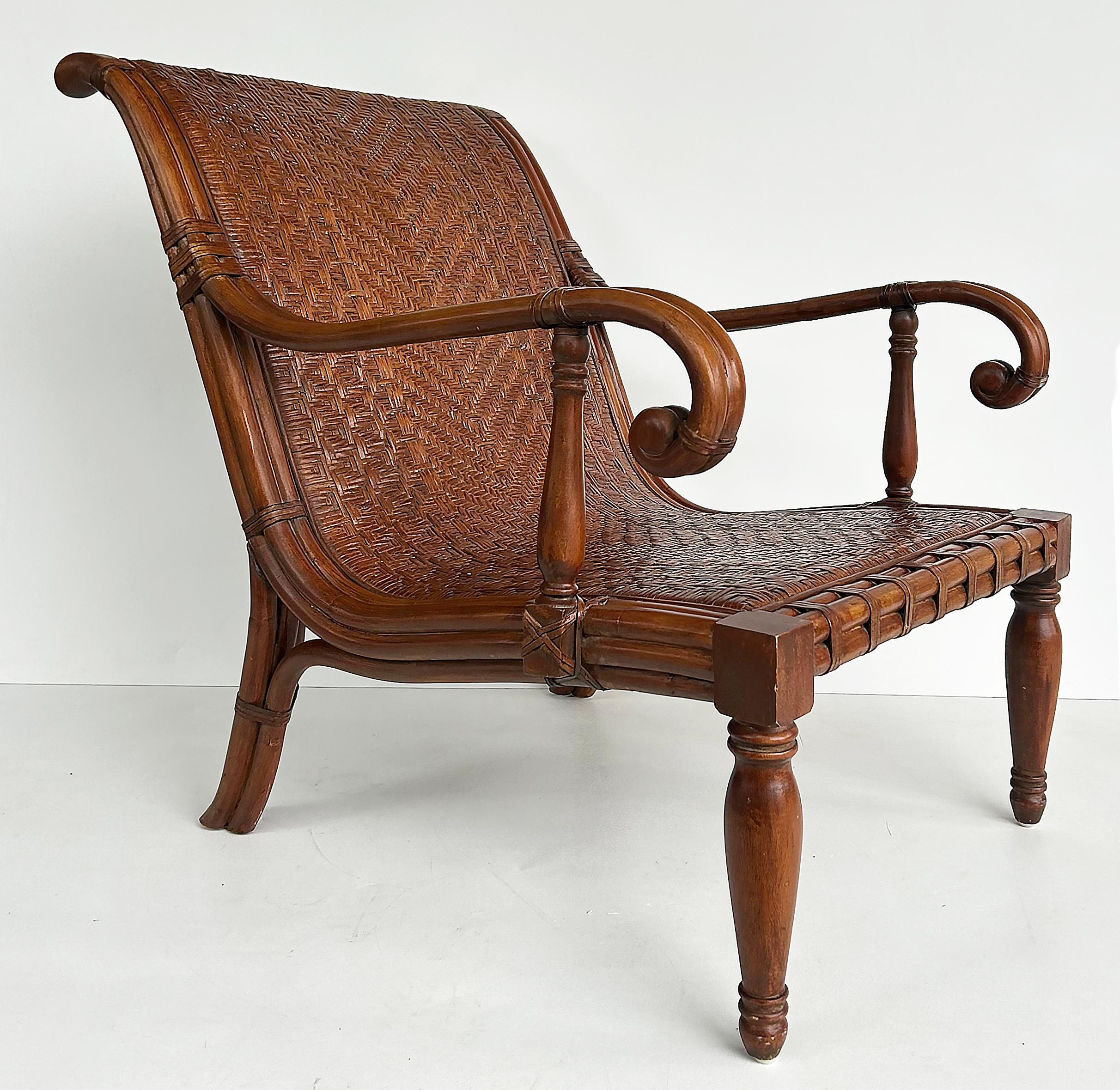 Rattan British Colonial Stil Plantage Pflanzer Stuhl, gewebt Sitz (Britisch Kolonial) im Angebot