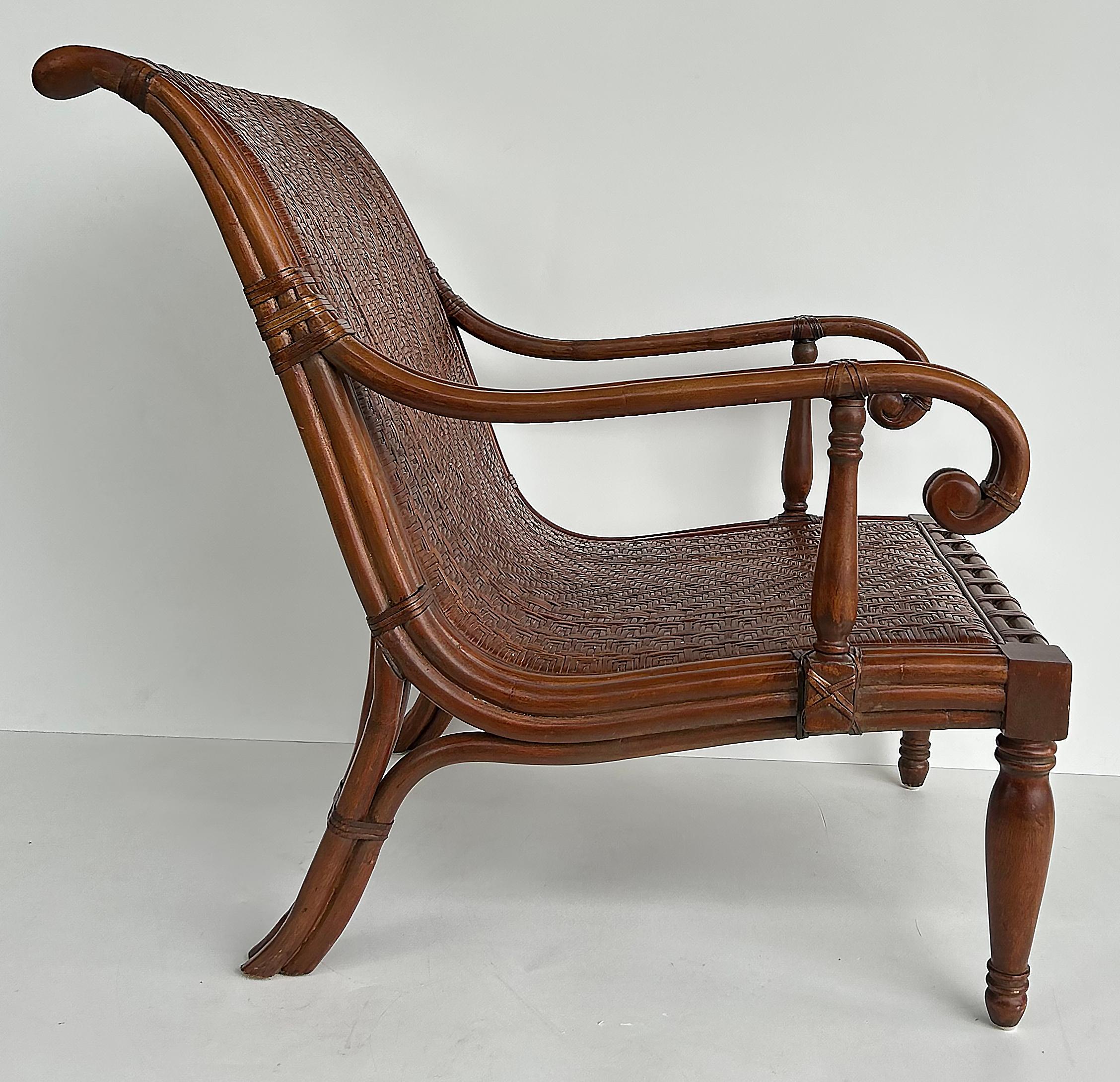 Rattan British Colonial Stil Plantage Pflanzer Stuhl, gewebt Sitz im Zustand „Gut“ im Angebot in Miami, FL