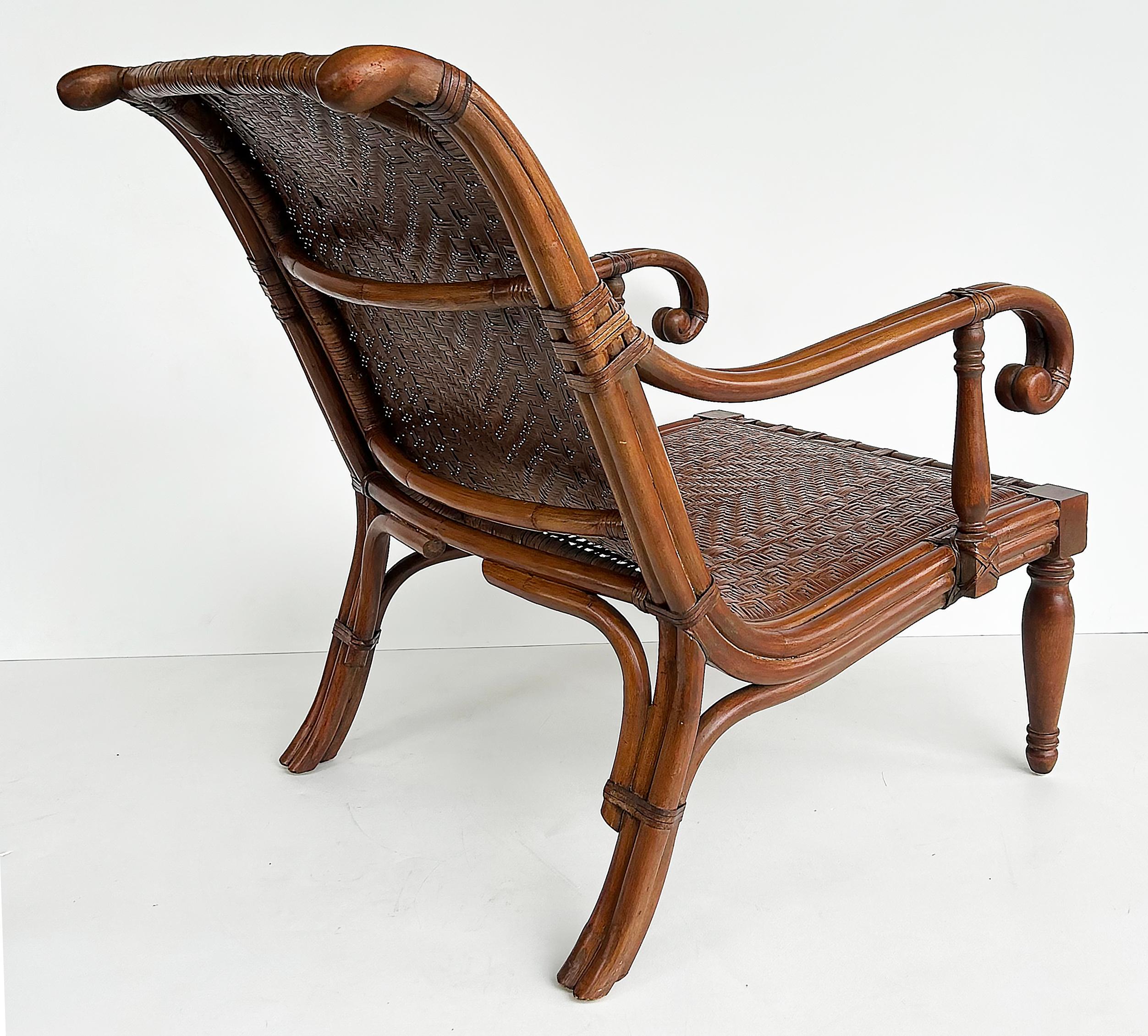 Rattan British Colonial Stil Plantage Pflanzer Stuhl, gewebt Sitz (20. Jahrhundert) im Angebot
