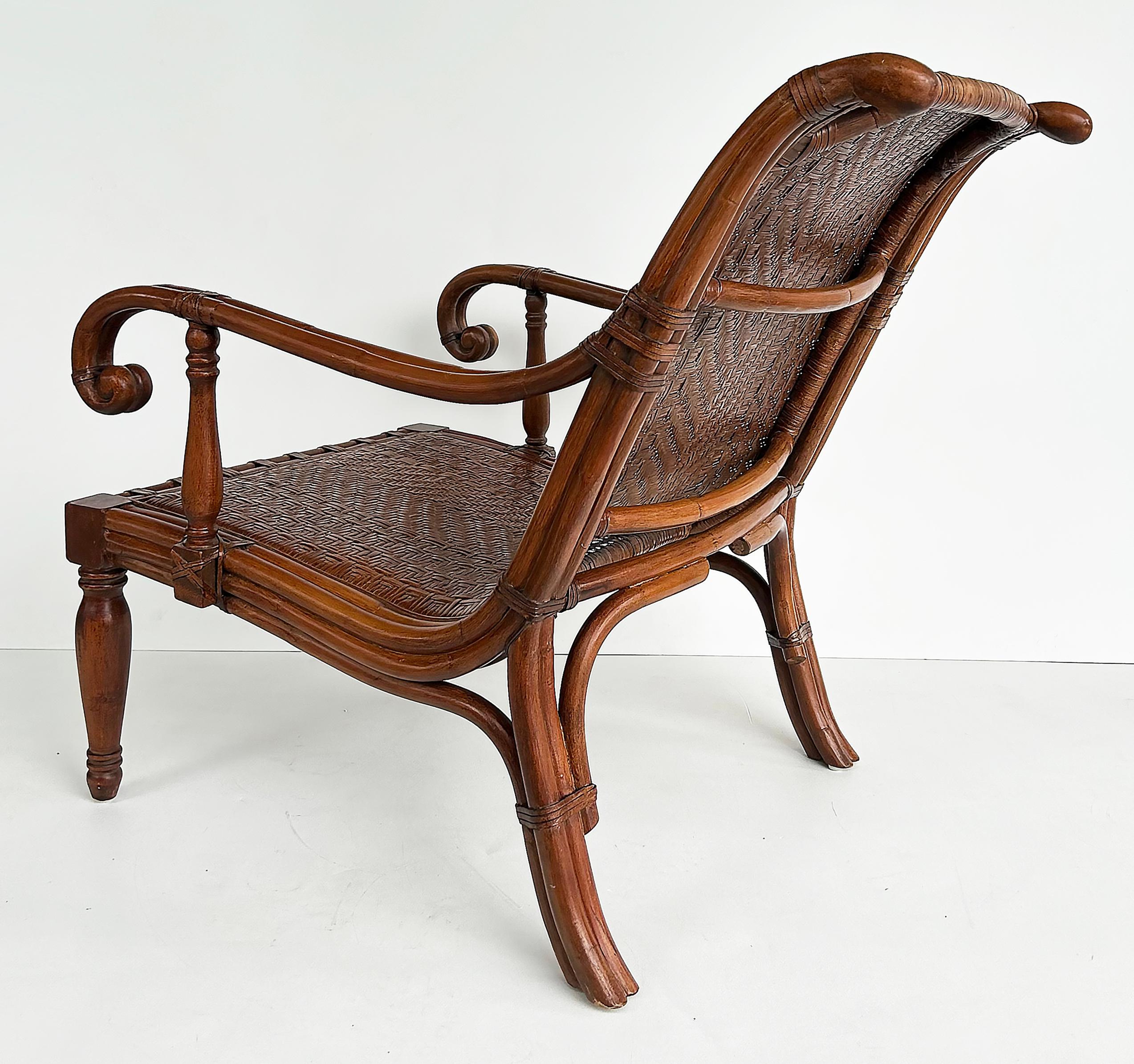 Rattan British Colonial Stil Plantage Pflanzer Stuhl, gewebt Sitz im Angebot 2