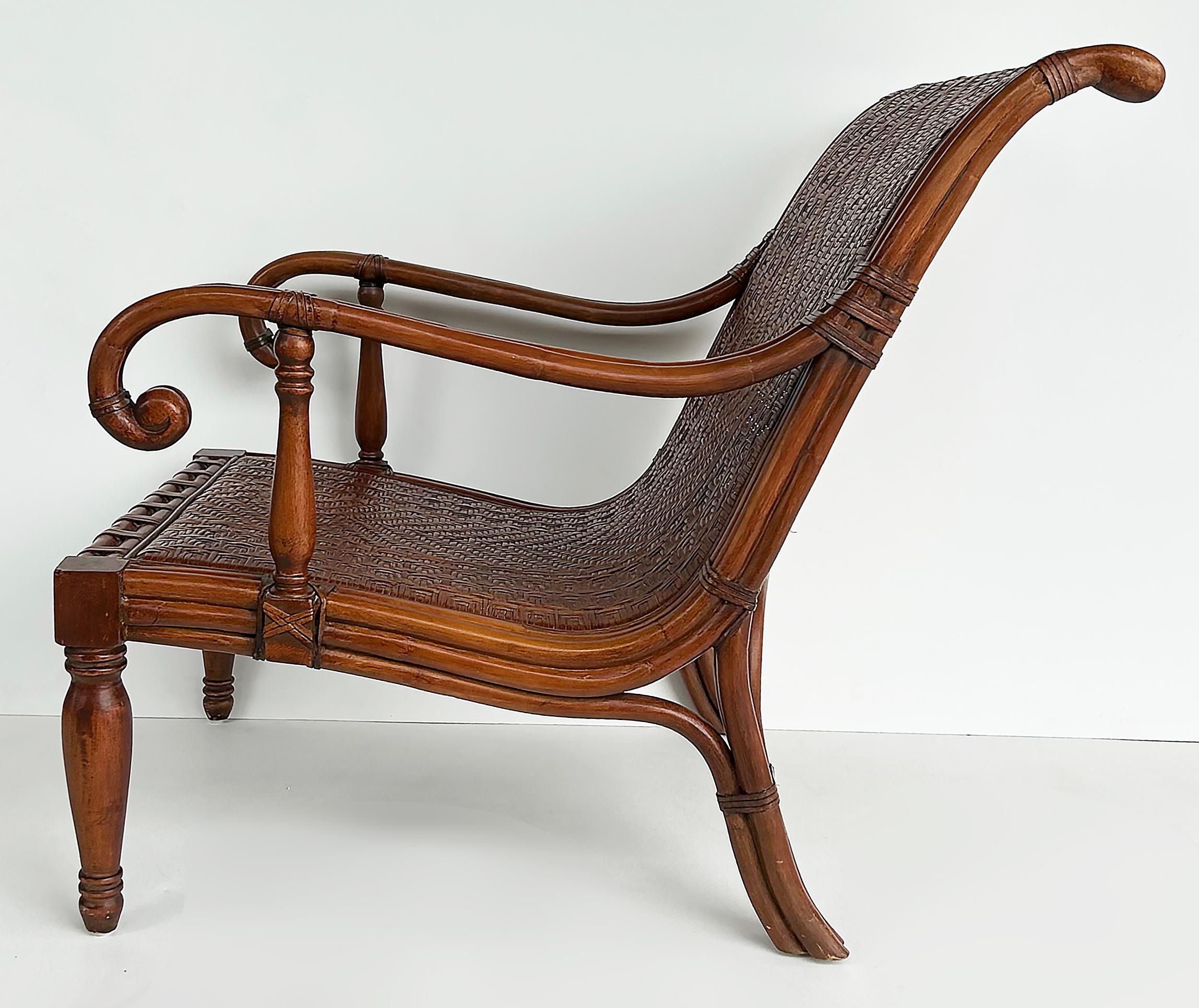 Rattan British Colonial Stil Plantage Pflanzer Stuhl, gewebt Sitz im Angebot 3
