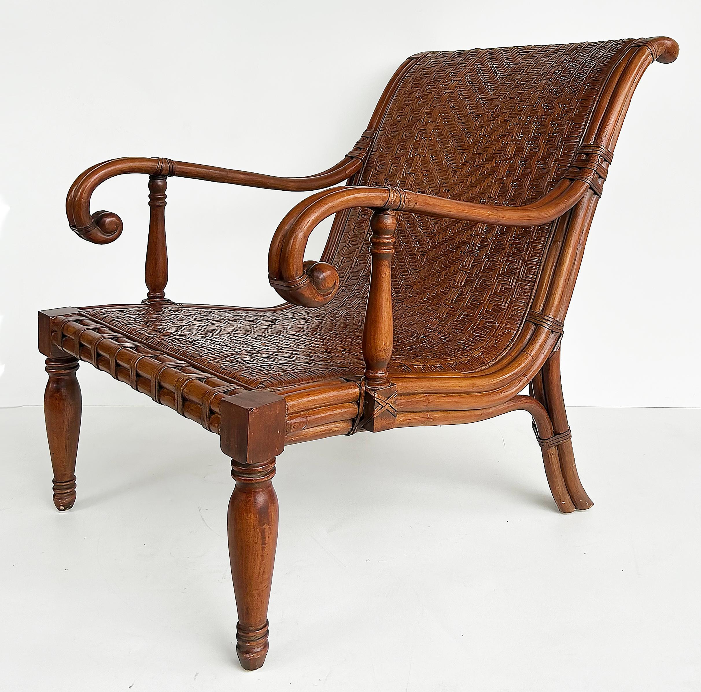 Rattan British Colonial Stil Plantage Pflanzer Stuhl, gewebt Sitz im Angebot 4