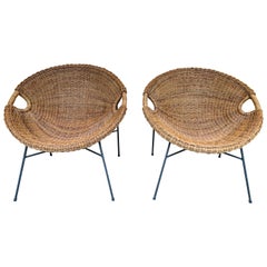 Vintage Rattan Bucket Armchairs by Roberto Mango, Italy, 1950s