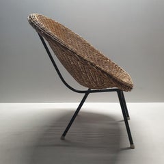 Rattan Bucket Chair with High Back by Dirk Van Sliedregt for Rohé, 1960s
