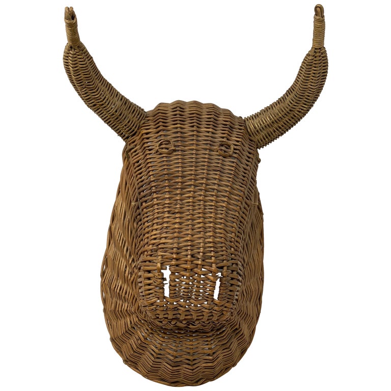 Rattan bull's head, mid-20th century, offered by Back Row Home