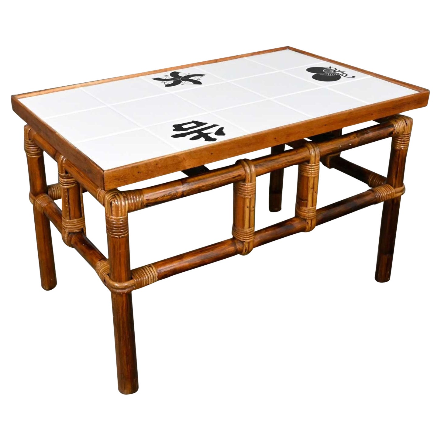 Rattan Campaign Ficks Reed Far Horizons End Table W/Tile Top by John Wisner