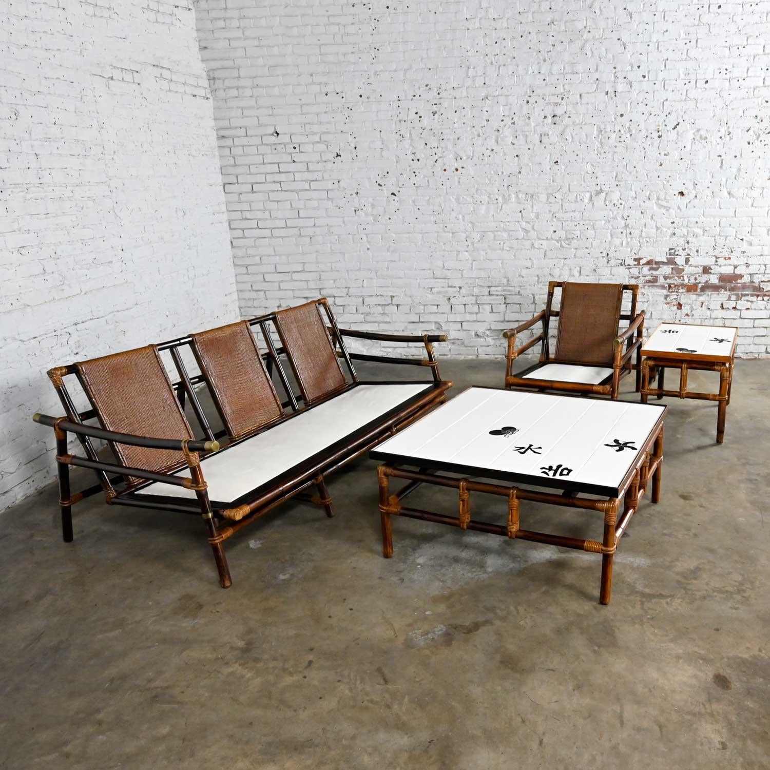Rattan Campaign Ficks Reed Far Horizons John Wisner 4 Pc Set Sofa Chair 2 Tables In Good Condition In Topeka, KS