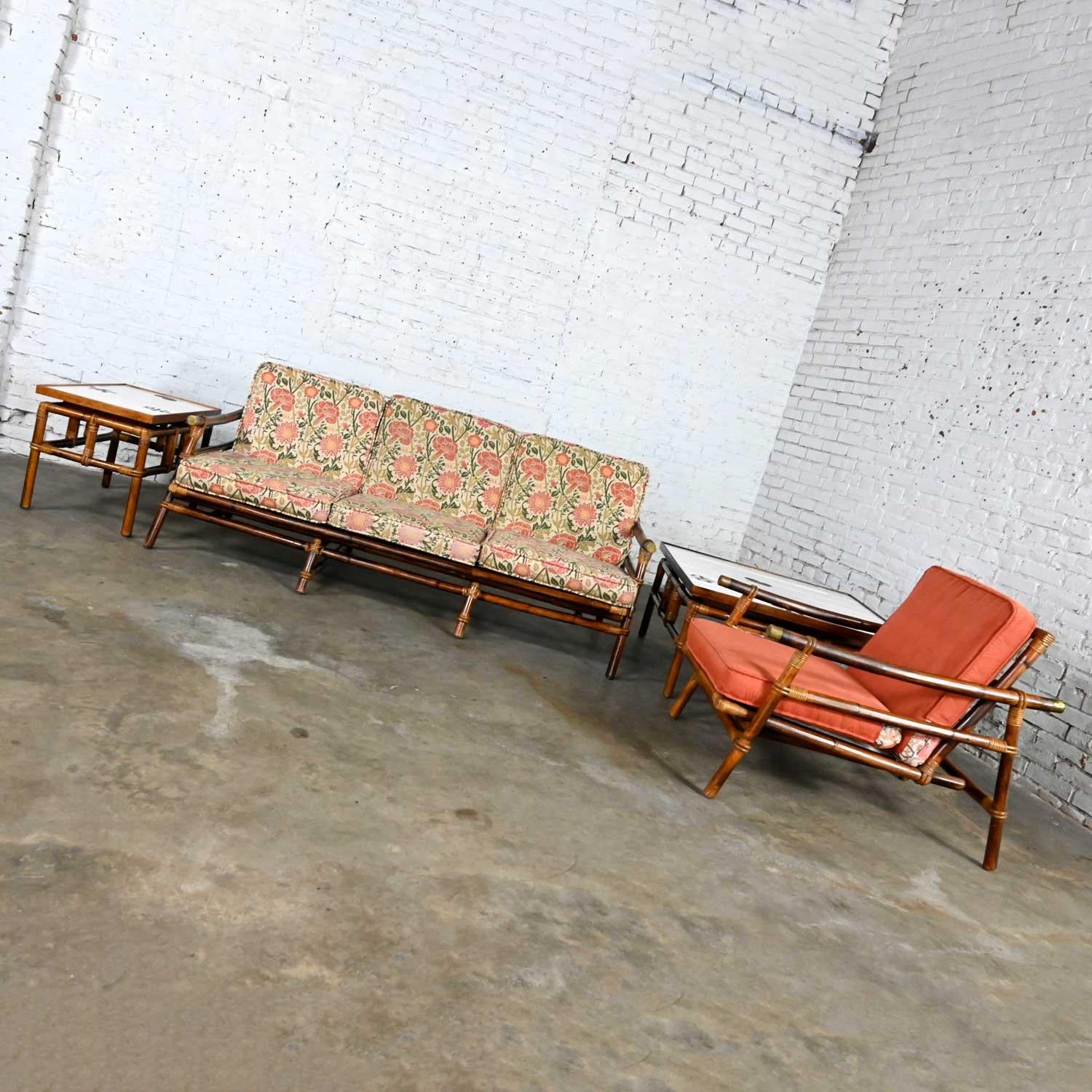 20th Century Rattan Campaign Ficks Reed Far Horizons John Wisner 4 Pc Set Sofa Chair 2 Tables