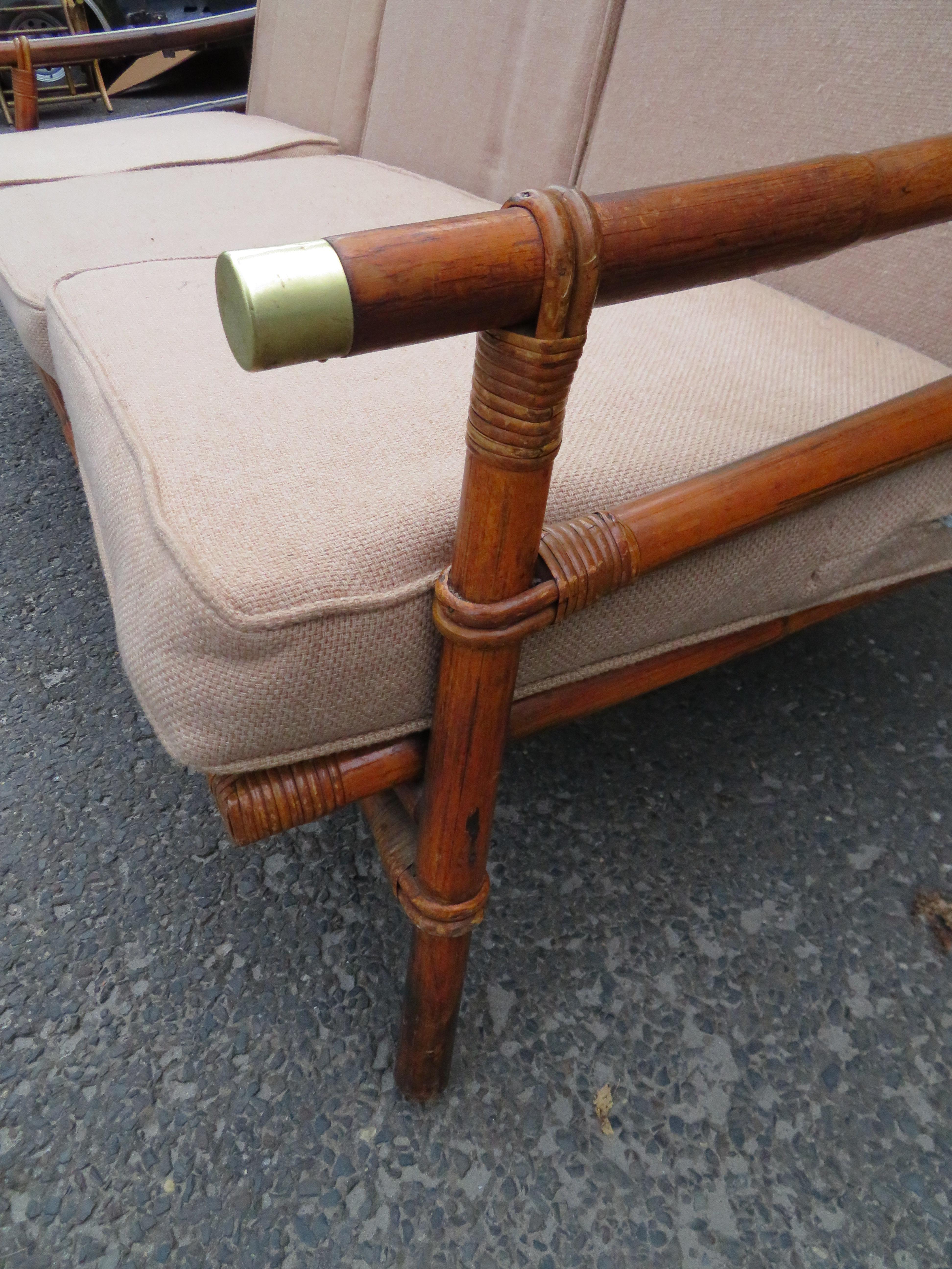 Rattan Campaign Style Ficks Reed Far Horizon Collection Sofa by John Wisner In Good Condition For Sale In Pemberton, NJ