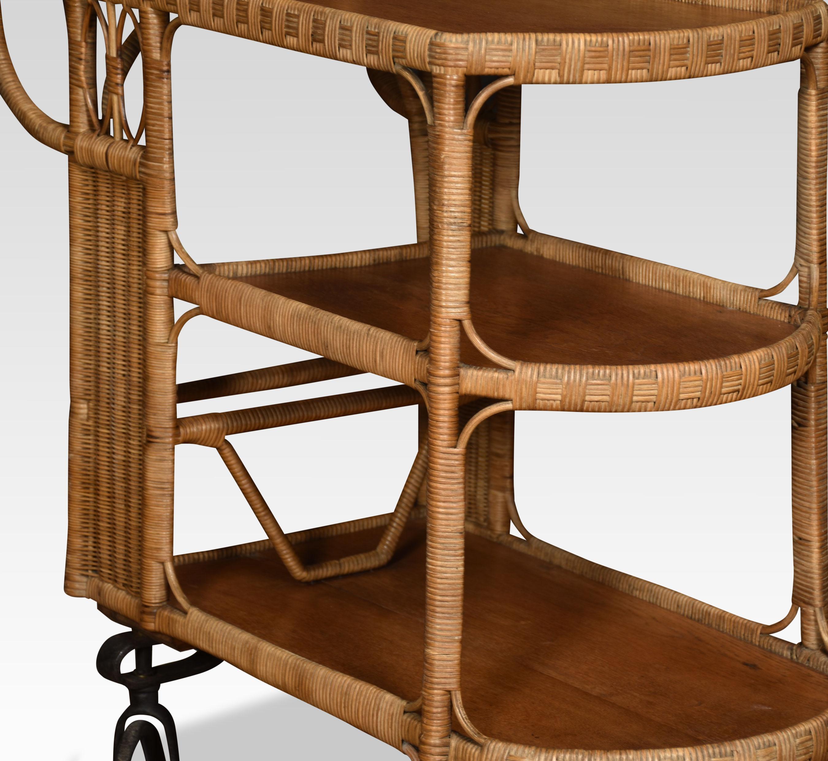 19th Century Rattan Cane and Oak Drinks Cart
