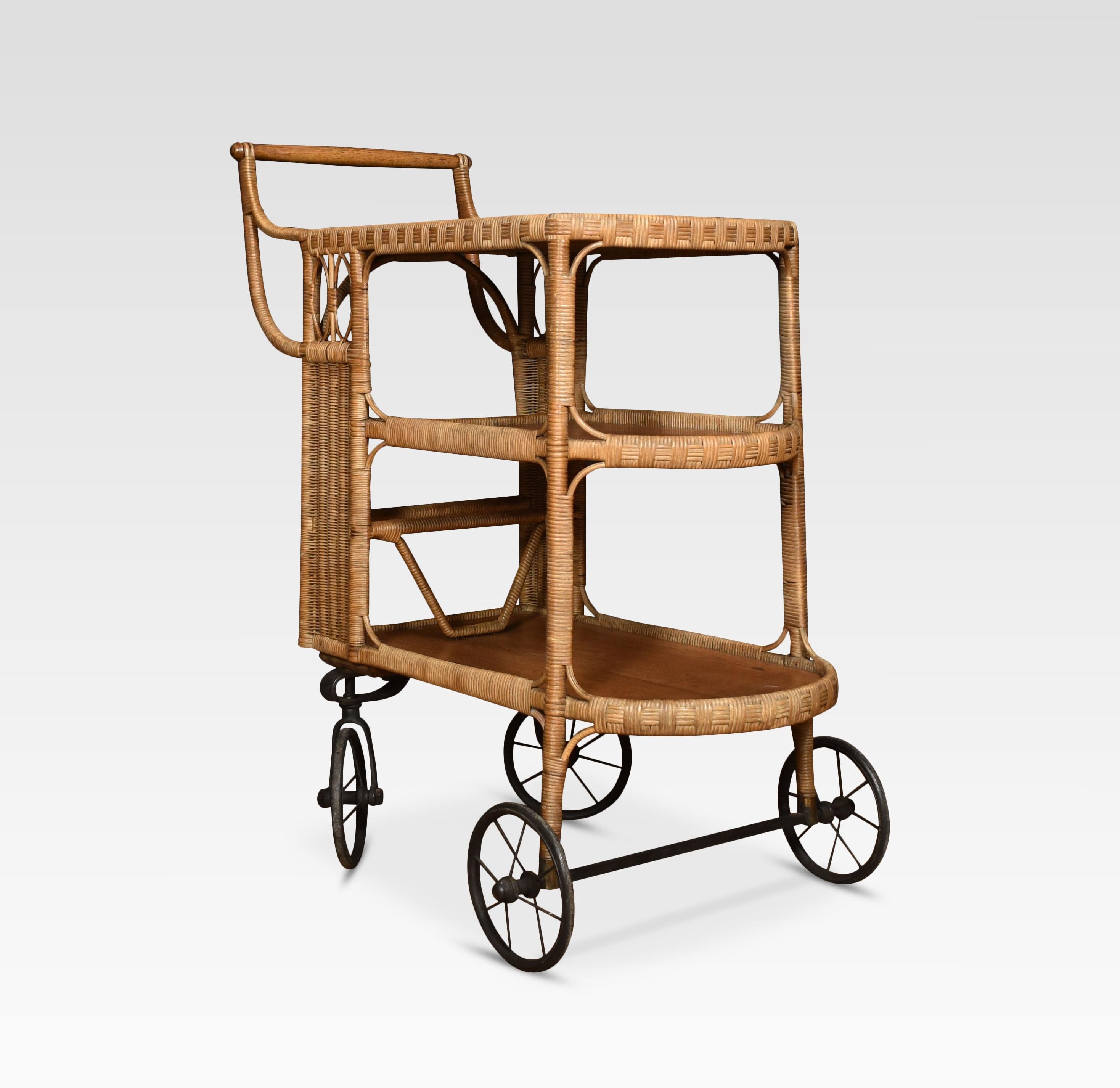 Rattan Cane and Oak Drinks Cart 1