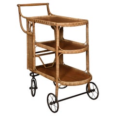 Rattan Cane and Oak Drinks Cart