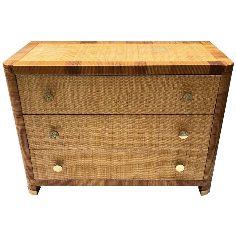 Rattan Cane and Wicker Chest of Drawers by Bielecky Brothers at 1stDibs