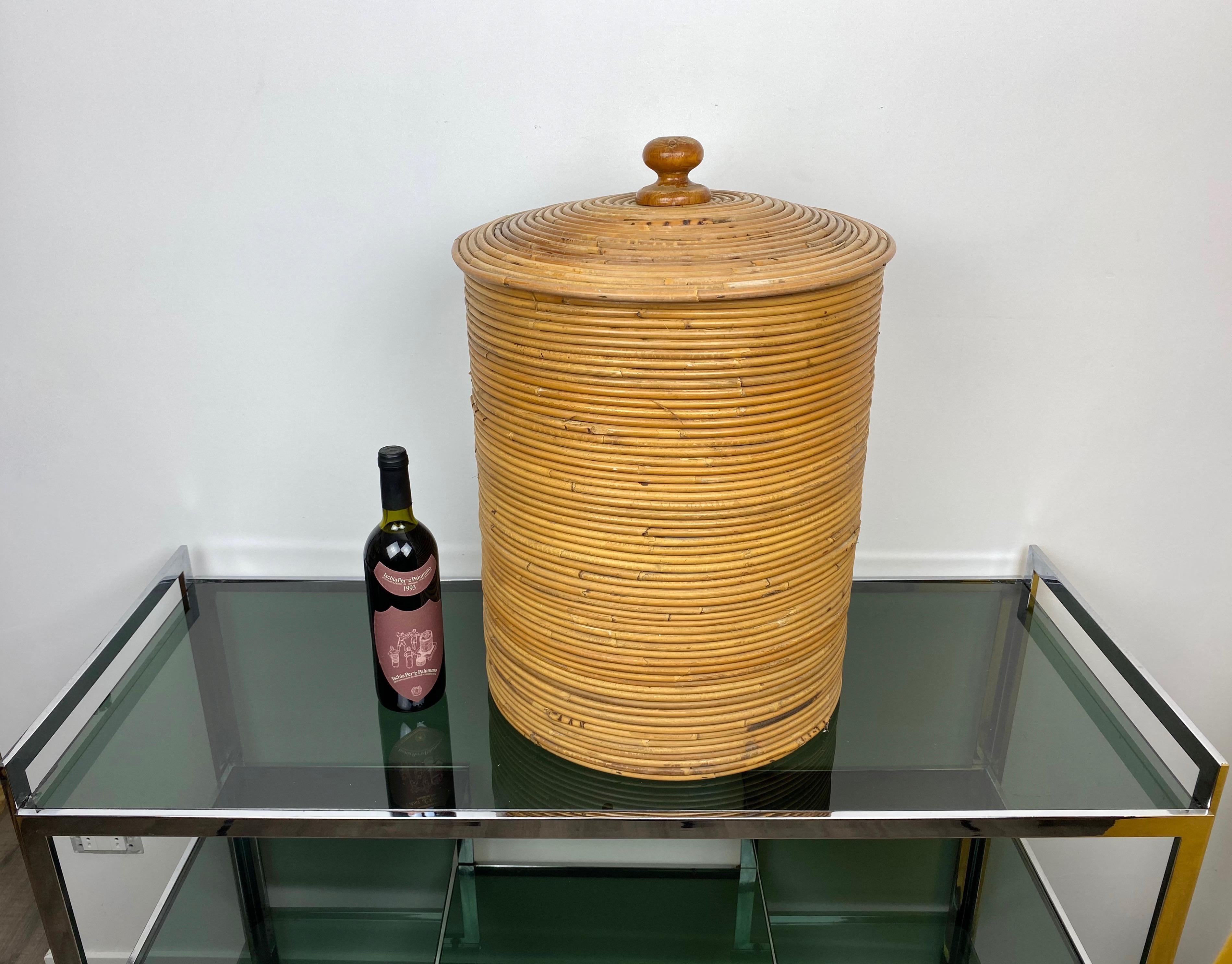 Rattan Cane Bamboo Basket, Italy, 1960s 4