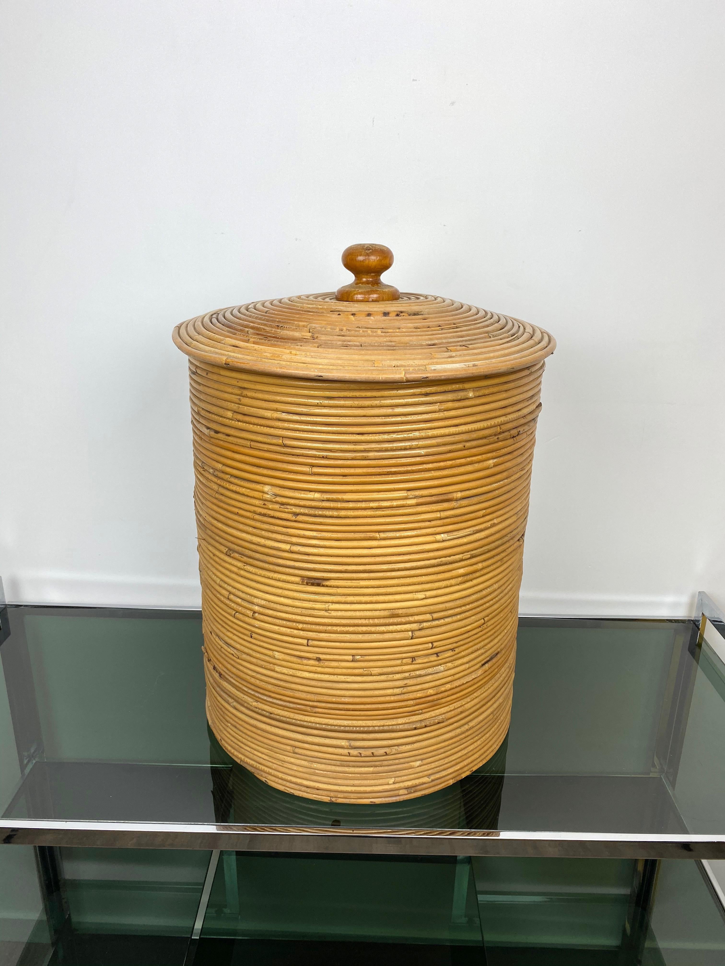 Mid-Century Modern Rattan Cane Bamboo Basket, Italy, 1960s