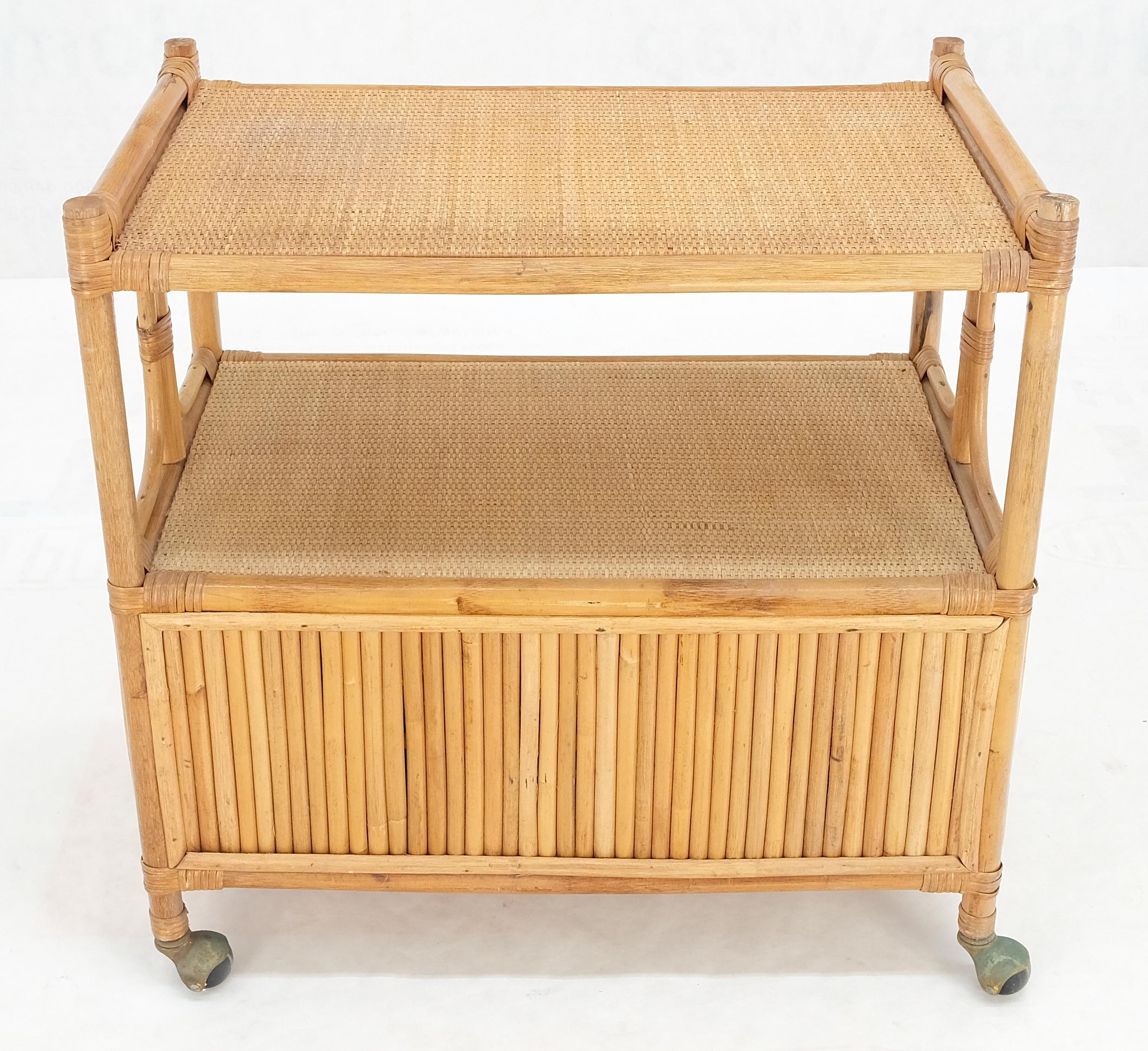 Rattan Cane Bamboo Mid Century Modern Two Doors Compartment Rolling Bar Cart  For Sale 7