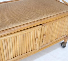 Rattan Cane Bamboo Mid Century Modern Two Doors Compartment Rolling Bar Cart