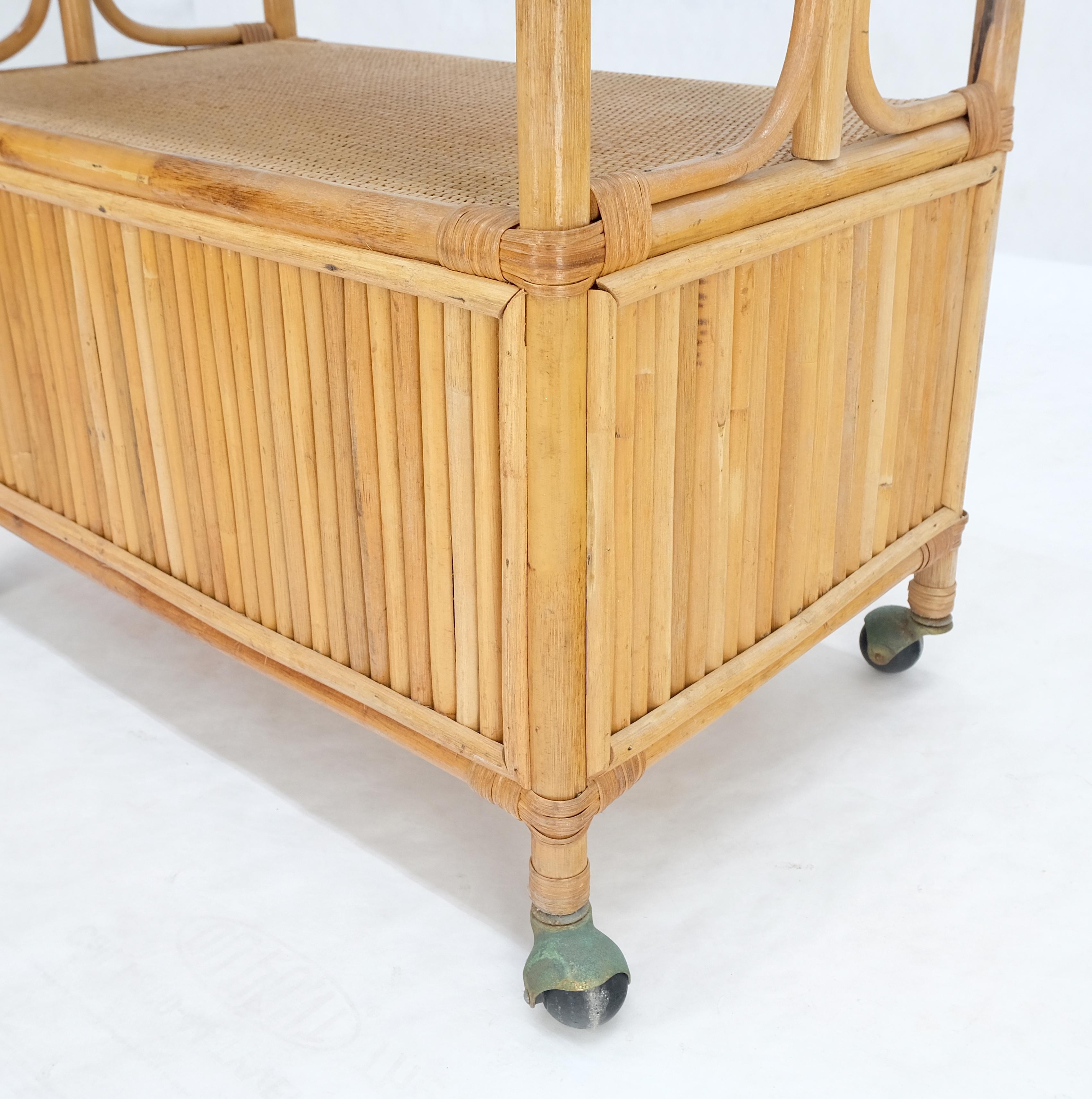 Lacquered Rattan Cane Bamboo Mid Century Modern Two Doors Compartment Rolling Bar Cart  For Sale