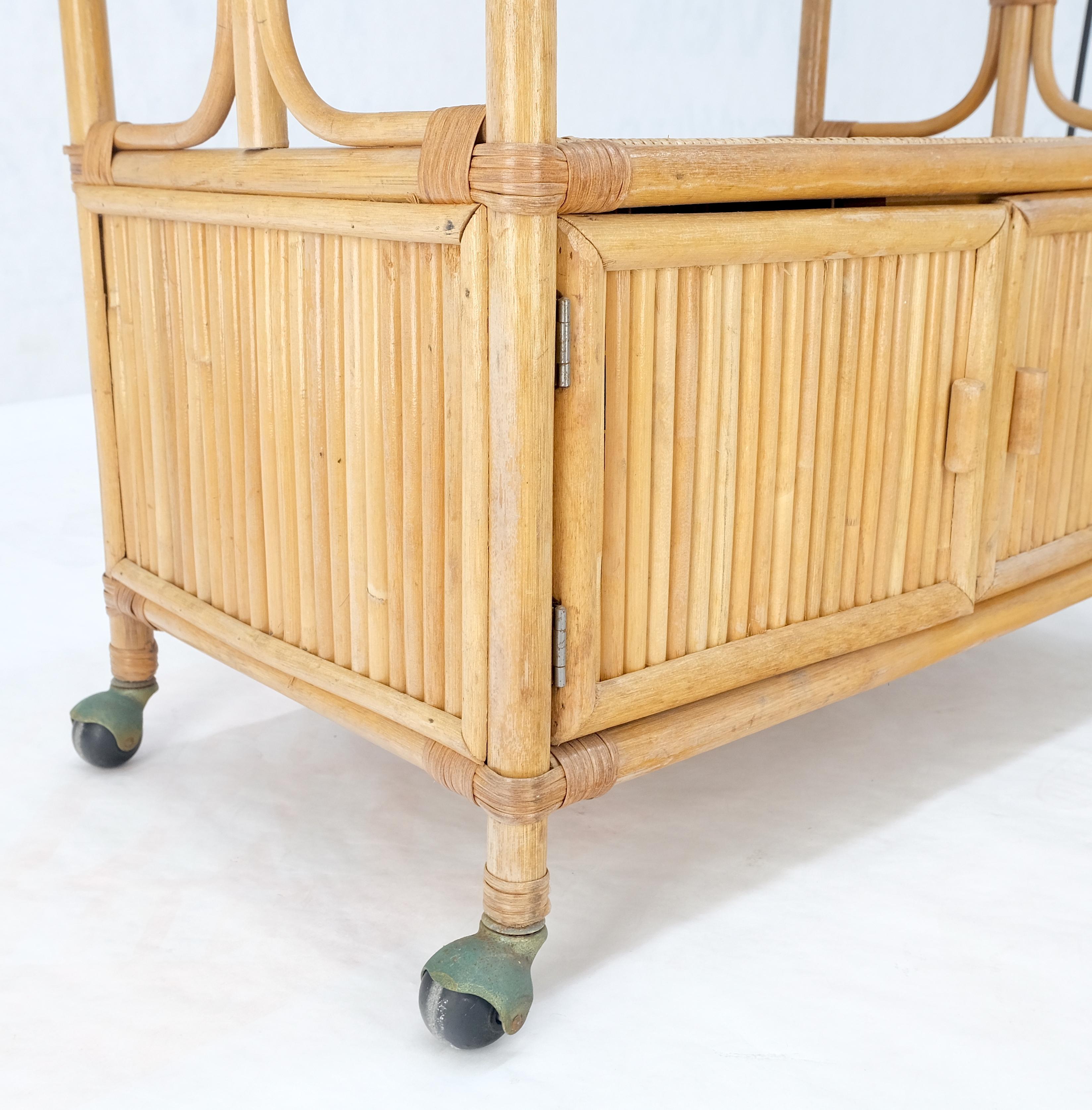 20th Century Rattan Cane Bamboo Mid Century Modern Two Doors Compartment Rolling Bar Cart  For Sale